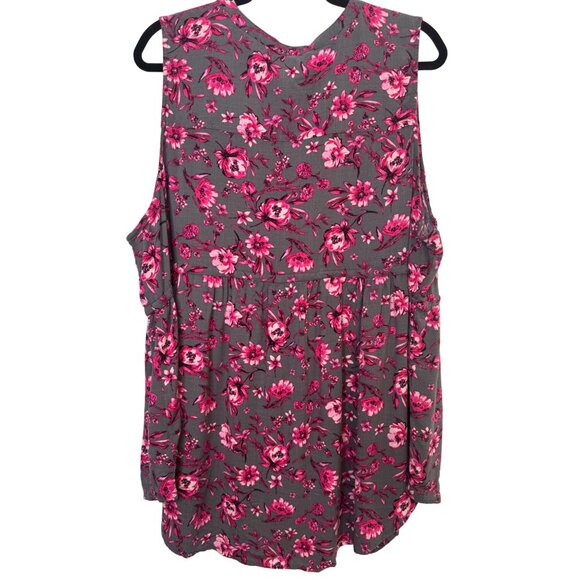 Torrid Plus Size 3X Floral Sleeveless Blouse Gray Pink - Picture 8 of 16